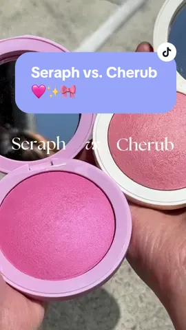 Pink ON pink 💕✨🎀 💕Seraph: cool toned pink with lilac / purple luminescence  🎀 Cherub (discontinued): warm baby pink with gold luminescence  🛍️🛒 Seraph and Elysium are now available on TikTok Shop #tiktokshop #tiktokshopping #shop #blush #bakedblush #blushhack #blushtrend #pink 