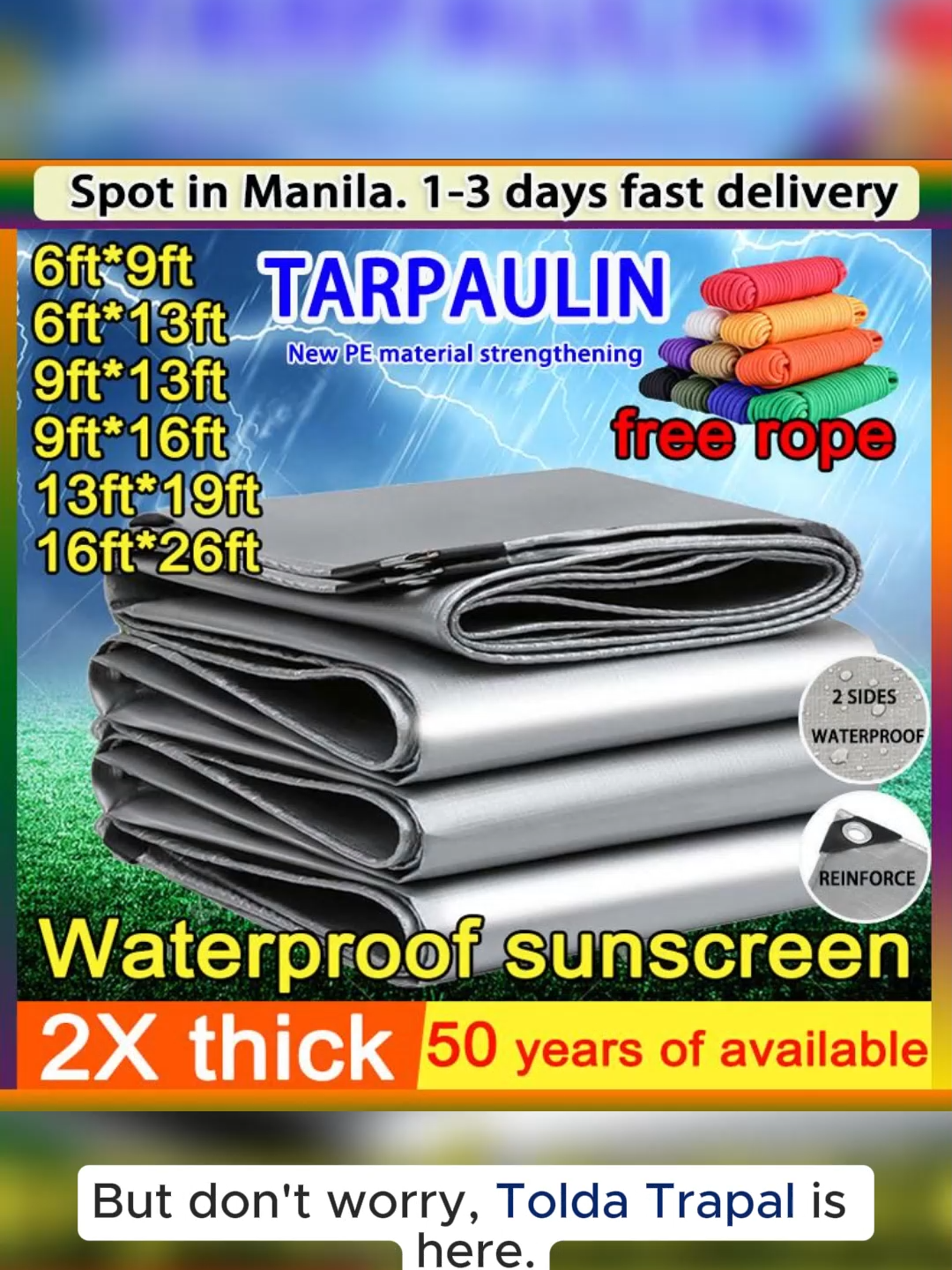 Trapal waterproof makapal size 9ft x 12ft tolda trapal rain cover lona trapal sale truck cover high quality tarpaulin Multiple sizes available mildew-proof camping#Rainproof #tarpaulin #tarp #tolda #trapal #lona