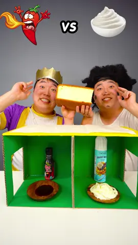 Spicy Sauce vs whipped cream Emoji food Challenge | Giant Castella #mukbang #emojichallenge #castella #spicy #funny #fyp