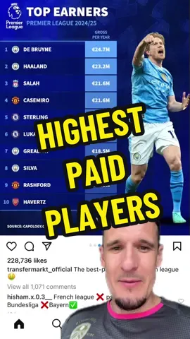 Highest paid footballers in each big league @Transfermarkt #football #money 