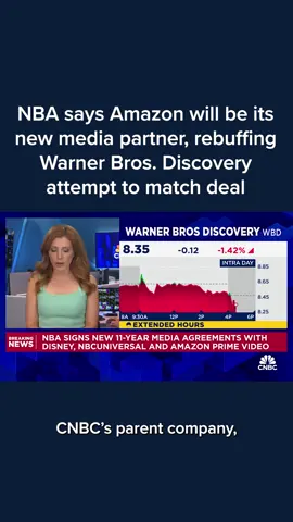 The National Basketball Association has told Warner Bros. Discovery it doesn't intend to honor its matching rights and instead plans to move ahead with Amazon as a media partner. Read more at the #linkinbio. #cnbc 