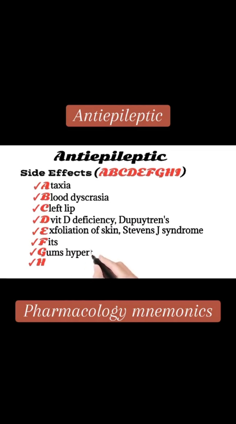 Side Effects of Antiepileptic #Antiepileptic #epilepsy #pharmacology #m_m786 #medical_mnemonics786