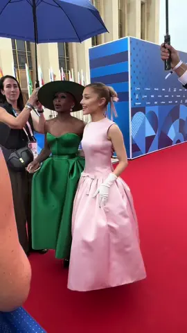 We simply cannot with these two 🥹 #ArianaGrande and #CynthiaErivo brought a little emerald city flare to the city of light 💚💚💚 