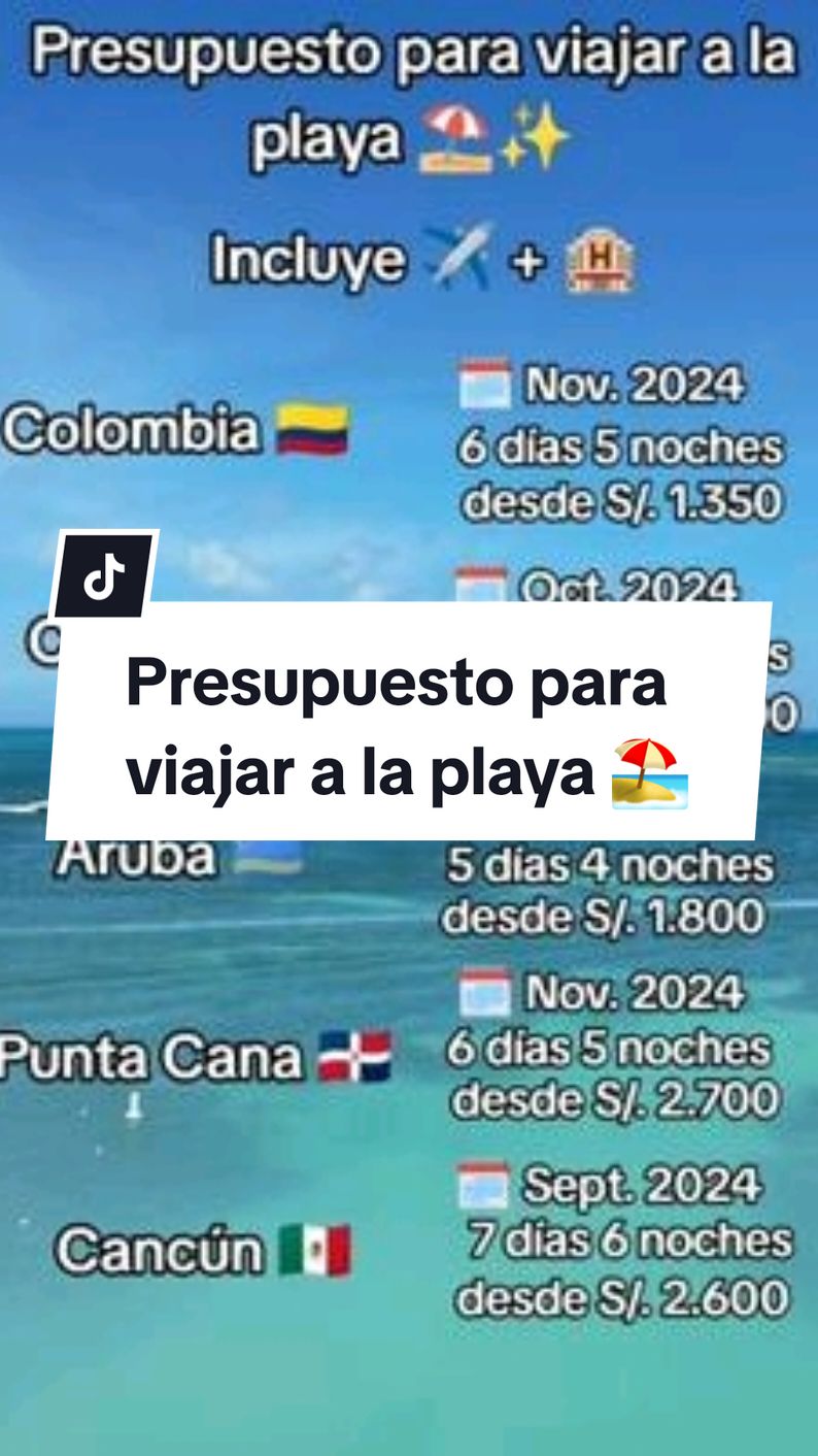 ¿Quieres viajar a la playa?✈️Ingresa en la web Despegar y reserva tu paquete. *Precios sujetos a disponibilidad*  #playa #beach #travel #traveltiktok #viajesperu #viajarbarato 