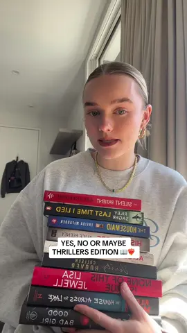 Yes, no or maybe thrillers edition 🤭 one of my favourite genres ever!!!  #BookTok #thrillerbooks #thehousemaid #noneofthisistrue #alicefeeney 
