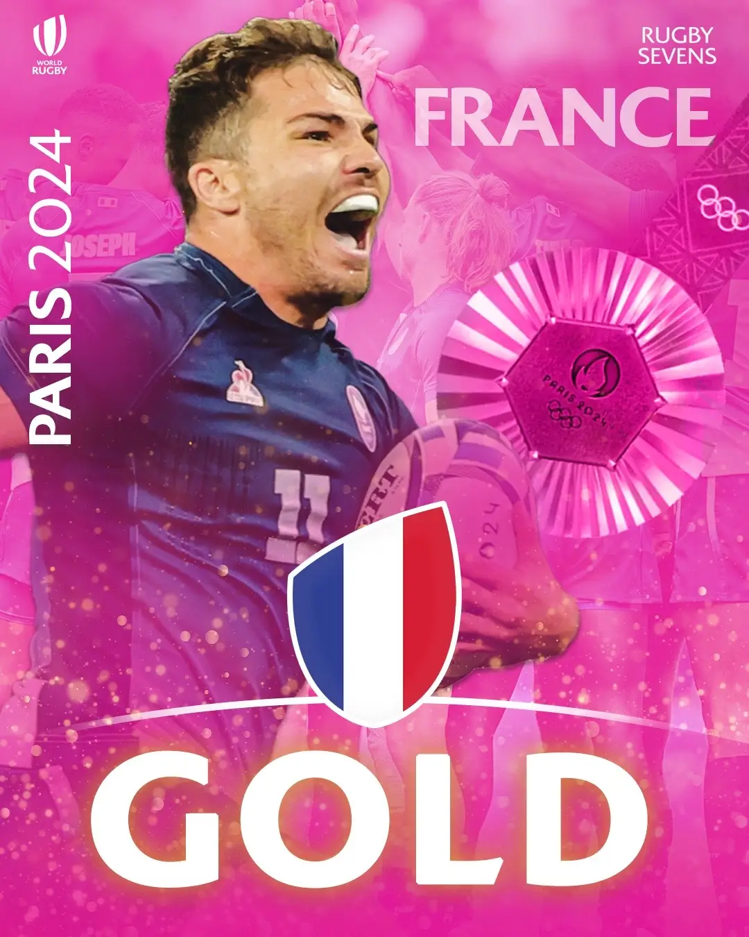 It was meant to be...Hosts France win their first ever #RugbySevens gold! 👏🙌🇫🇷 #paris2024  #parisolympics #antoinedupont #france 