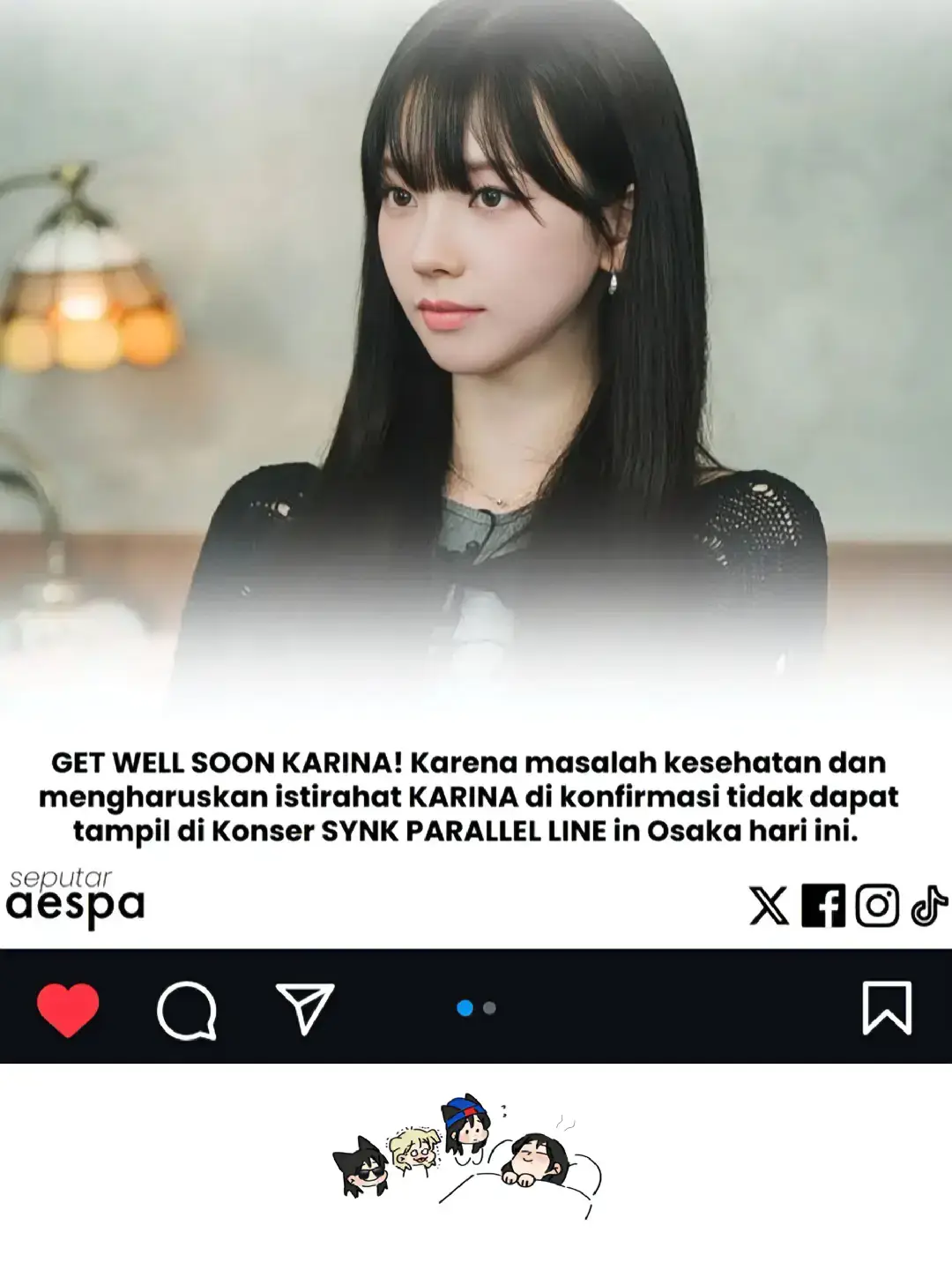 💙Get well soon Honey #karina 🩵  🫂Bahagia, banyak orang yg mendoakan baik kamu... cepat pulih dan tertawa lagi Sayang. @aespa official @SMTOWN bersikap bijaklah, idol mu bukan sekedar sumber uangmu, mereka manusia. Perlakukan mereka dengan baik, Boo! #foryou #fypシ #karina #getwellsoon #sayang #yoojimin #aespa #aespakarina #karinaaespa #kpop #idol #fyp 