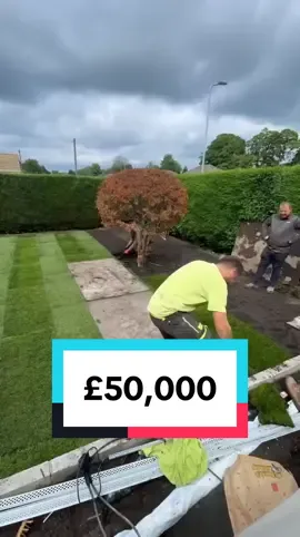 Here’s the FULL price breakdown: Polished Indian sandstone £4,950.00 Concrete blocks 100mm £1,590.00 Building sand £156.00 Machine hire £1,200.00 Lighting £3,000.00 Lawn turf £731.00 Aco drains £136.00 Labour	£18,000.00 Lean mix £450.00 Cement £412.50 Grab hire £1,120.00 Grout £500.00 Render £1,625.00 Top soil £225.00 Venetian fence £1,590.00 Mot £675.00 Concrete £500.00 Recessed grid £300.00 Skip £260.00 Copings 40mm bull nose £900 Pergola £3,999.00	 Nustone planters £460.00 Building sand 1 ton £52.00	 Another skip £240.00 Tiger bite machine £350.00 Hard core base £197.00 Garden furniture £4,000.00	 SUBTOTAL £42,020.50 TAX (20%) £8,404.10 TOTAL £50,424.60 #uk #landscaping #DIY #garden #gardening #patio #project #gardentok #renovation #HomeImprovement 