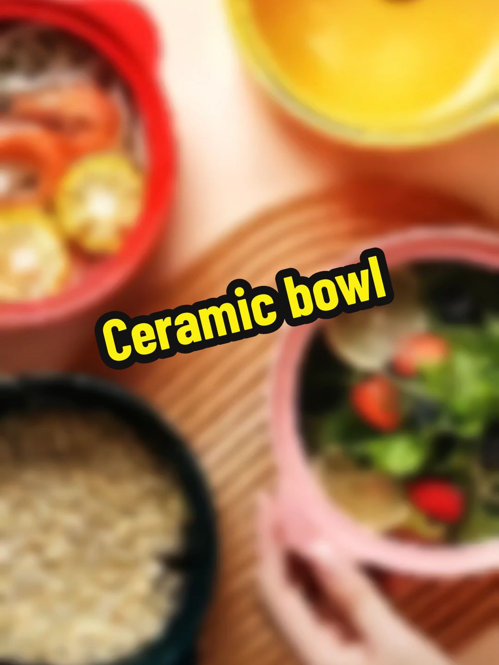 Nordic Colorful Striped Ceramic Handle Ramen Soup , Salad Fruit Microwavable bowl with Lid  #ceramicbowl #ceramic #affordable #kitchenware #budolfinds 