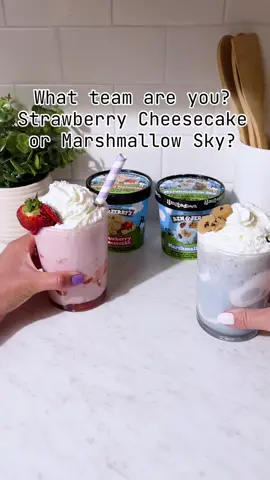 Team Marshmallow Sky or Team Strawberry Cheesecake? 🌥 🍓 #benandjerrys #icecream #marshmallowsky #strawberrycheesecake #milkshake 