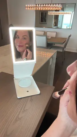 I was so sick of propping my mirrors up on random boxes and things. This solved that problem! #travelhacks #travelgadgets #travelmirror #travelmirrorwithlights #tiktokshopfind 