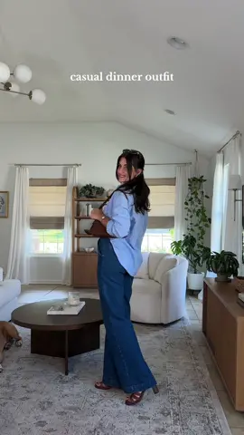 a go-to dinner outfit combo: button down & wide leg pants! #summeroutfitideas #summeroutfit #kibbesoftclassic 