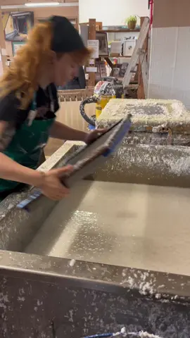 Making 410gsm circular watercolour paper at East Quay in Watchet. Check out our website tworiverspaper.com #paper #papermaking #handmadepaper 