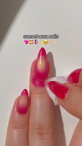 sunset aura nails! 🩷🌅🌙✨ a simple pink & yellow colour combo that looks so nice & dreamy as an aura mani! <3 — using: • @kiaraskynails  deep pink nail polish “First Love” 🩷 pastel yellow nail polish “Main Squeeze” 🍋 glossy top coat  (use my code PAULAR10 for 10% off! <3) #auranails #pinknails #nailsnailsnails #nailart #nailarttutorial #nailinspo #naildesign #summernails #nails2inspire #diynails #nailpolish #kiaraskynails #kiaraskynailspr #fypシ゚ 