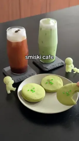 turned my apt into a smiski cafe! on the menu: matcha shortbread, matcha latte, and americano! everything was so yummy, gotta do this more often #homecafe #smiski #sonnyangel #matcha #matchalatte #blindbox 