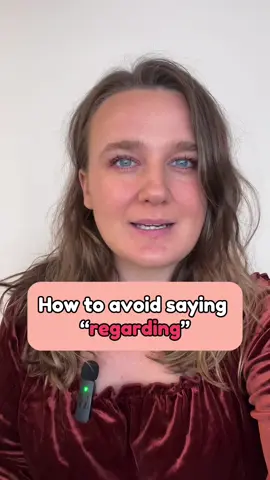 Save this lesson so you don’t forget! 🔥  You can say “regarding” but it sounds very formal! I only typically use “regarding” in more formal writing. Lots of my students say “regarding” when having a casual conversation, and it sounds a bit unnatural.  I always give my students the alternative: when it comes to (+ a noun or + verb in ING). It sounds much more natural for everyday, informal speech! #everydayenglish #englishgrammar #grammarlesson #english #learnenglish #britishenglishteacher 