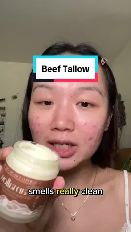 Giving beef tallow a shot in my skincare routine… if I break out in a few days, we’ll know why! 😂 Have you guys tried it before? Share your experience with me in the comments 😀  #fyp #viral #relatable #acne #hormonalacne #acnetreatment #beeftallow #clearskin 