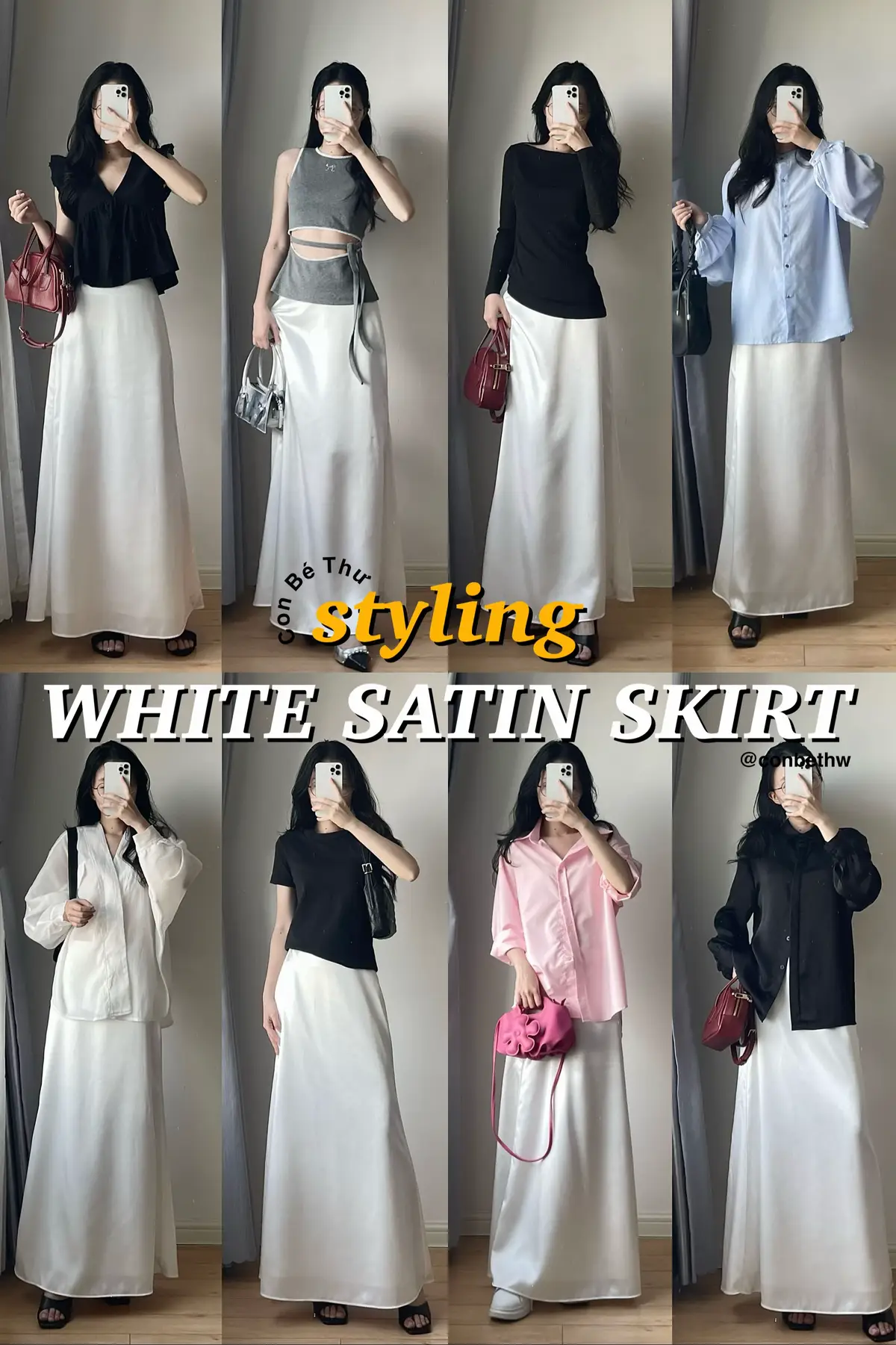 Phối đồ với chân váy lụa trắng ✨ #conbethw #outfitinspo #rubies #localbrand #xuhuong 