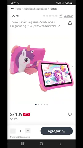 Oferta Toumi Tablet Pegasus Para Niños 7 Pulgadas 6gb ram 128gb almacenamiento Android 12 a 109 soles #supercuponperu #tablet #oferta #niños #falabella #viral #tecnología 