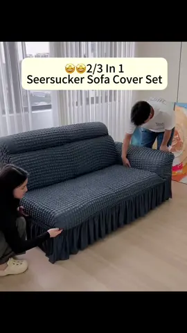 2in1 3in1 Sofa Cover Set😍😍Seersucker Sofa Cover for L Shape Sofa Armchair ✨✨Stretchable High Elastic Universal Size✅L Shape Sofa Cover Set 🤩Sofa Cover with Skirt ✨Home Décor Ideas #sofacover #sofacoverset #lshapesofacover #seersuckersofacover #homedecor 