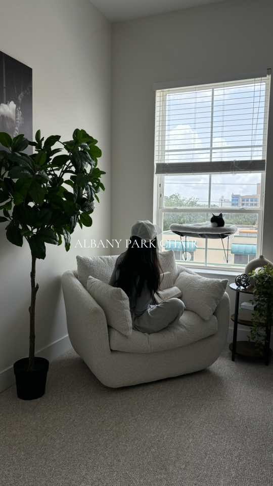 This is the Park Swivel Armchair in boucle from @Albany Park 🤍 it is super cozy and is the perfect cozy reading chair ☁️📚 #albanyparkpartner #myalbanypark #Home #cozyhome #readingnook #aesthetichome #homefinds #homeupgrades
