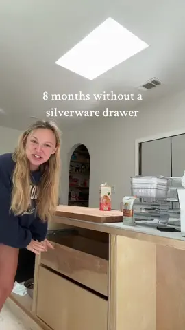 After 8 long months, we finally have a silverware drawer in our kitchen. This is a realistic DIY home renovation y’all. 😭👏🏼  Once @Ben Sitz finishes the drawers we can get our counters installed!!!  #kitchenrenovation #cabinets #DIY #Vlog #homerenovation #drawers 