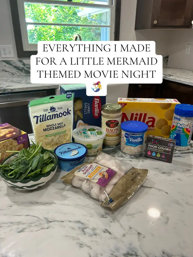 The Little Mermaid themed dinner! Here is a closer look and the recipe for the stuffed shells! #disney #disneymovienight #thelittlemermaid #disneyland #disneyfood #disneyfoodie 