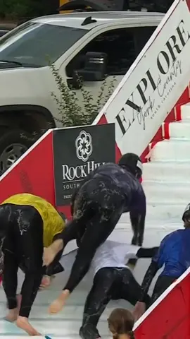 He took everyone down with him 😭 #theocho #slipperystairs #funny 