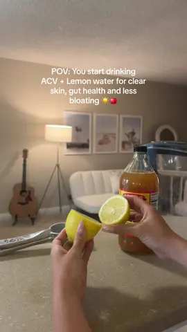 I recently incorporated ACV + Lemon water on an empty stomach to my morning routine to help with bloating and sugar cravings! So far I’ve been loving the benefits✨ #applecidervinegar #acv #lemonwater #health #wellness #wellnesstips 