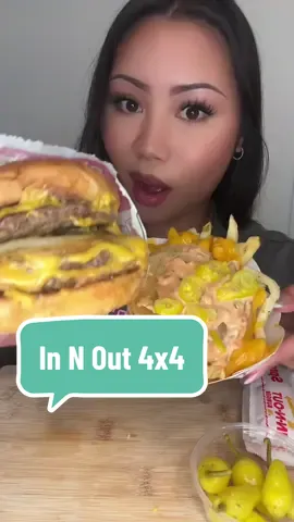 In N Outs 4x4 and some animal fries 🍔🍟 full version will be up tomorrow 🩷 #eatwithme #mukbang #mukbangeatingshow #eatingasmr #foodasmr #mukbangasmr #asmreating #eatingshow #eatingshowasmr #eatingsounds #mukbangs #mukbangvideo #letseat #watchmeeat #eatingsounds  #viral #burgermukbang #innoutburgermukbang  #crunchy #crunchyasmr #eating #eatingsound #eatingsoundsmukbang #innout #flyingdutchman #grilledonions #innoutmukbang #burger 