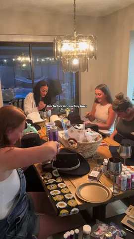 Finished project at the end! Girls just wanna do crafts and make new friends 🍷🎨🫶🏼  @Tiffani @Mat Mikayla  #fypage #bachelorette #crafts #cowboyhat 