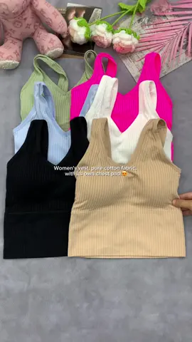 Women's vest, pure cotton fabric, with its own chest pad, come and choose the color you like!😍🌷#spotlightfashion #spotlightfinds #fallfreshness #tiktokshopbacktoschool #TikTokShop #summerootd #dailywear #tiltokshopsummersale #fyp #trendy #fashion #yoga #summerswear #womenswear #confortable #breathable #sports #sportwear #croptop #underwear #tops #vest 