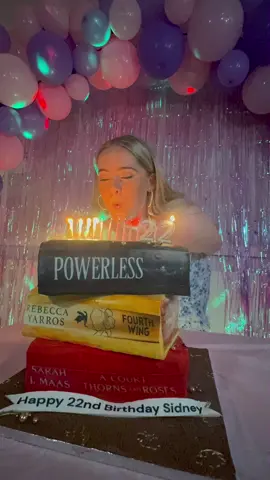 What an AMAZING birthday cake. My friend outdid herself with this one! I can forgive her for misspelling my name ;) #BookTok#bookcake#isitcake#cake#birthday#powerless#fourthwing#ACOTAR#bookish#vibes#fantasy#romance#fantasy#22