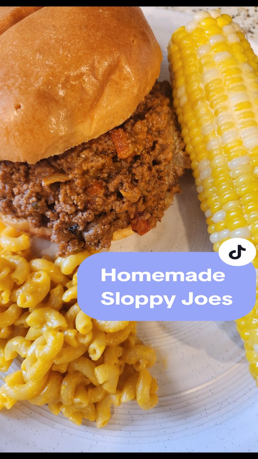 Homemade Sloppy Joe's! Would have been even better with sourdough buns! 😋😋 #homemade #sloppyjoe #betterthanacan #brioche #protein #cornonthecob #macncheese #Recipe #recipes #tryit #dinneridea #Summer #yummyfood #toddlerapproved #familydinner  #creatorsearchinsights 