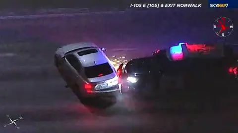 Fiery ending: A 2-hour chase concluded with a shower of sparks and a PIT maneuver on the 105 Freeway.