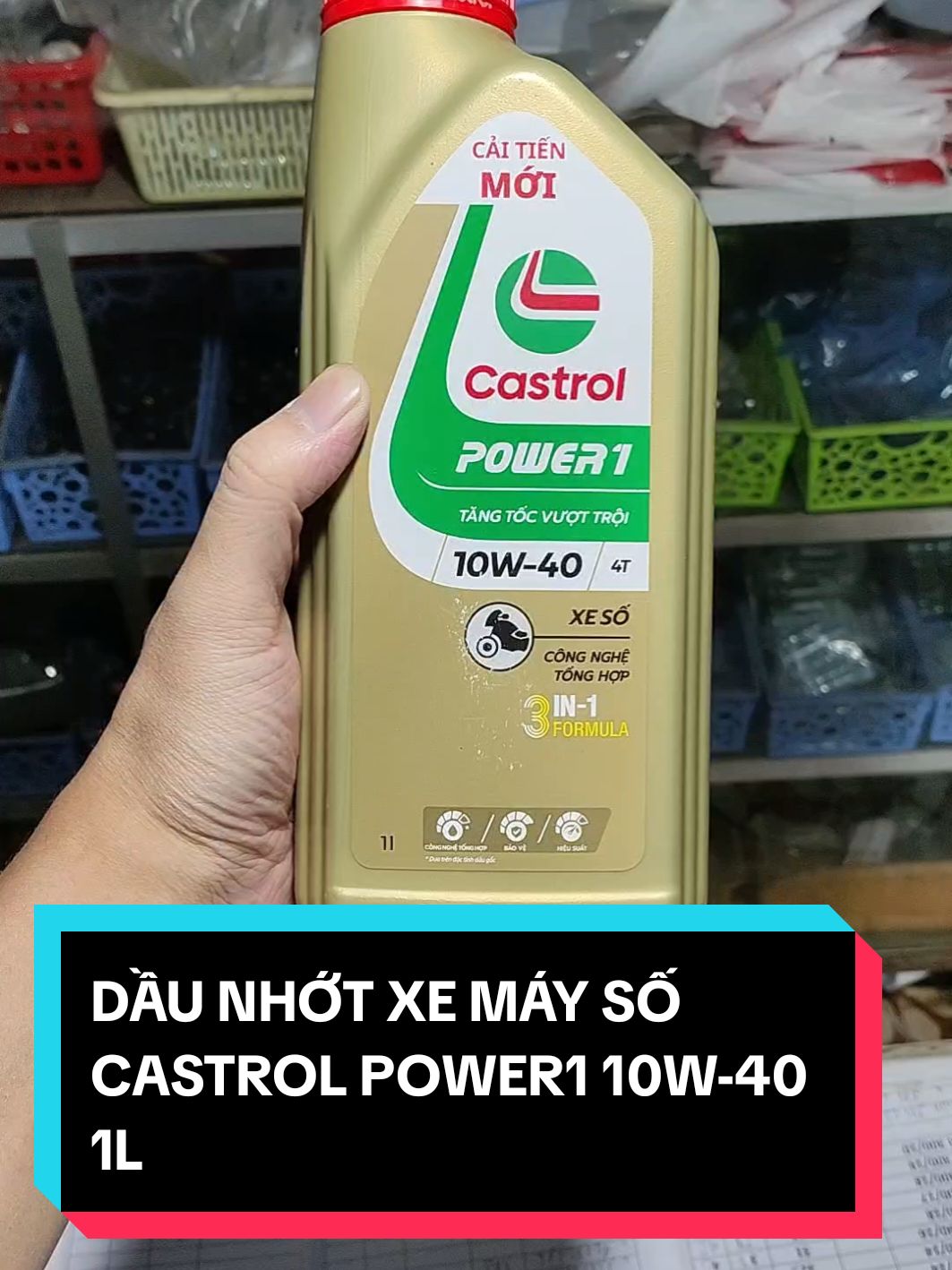 Dầu Nhớt Xe Máy Số CASTROL POWER1 10W-40 1L Dùng Cho Xe Máy Số Honda, Yamaha, Suzuki, SYM #xemay #phutungxemay #daunhot #castrol #honda #yamaha #suzuki #sym 