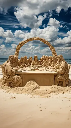 Experience the Last Supper like never before with this stunning sand sculpture crafted on the shores of faith. Every grain tells a story of commitment and celebration, bringing the pivotal biblical moment to life beneath the open sky. Share in the spirit and story sculpted by hands of dedication. #LastSupper #SandArt #FaithInArt #Christian 