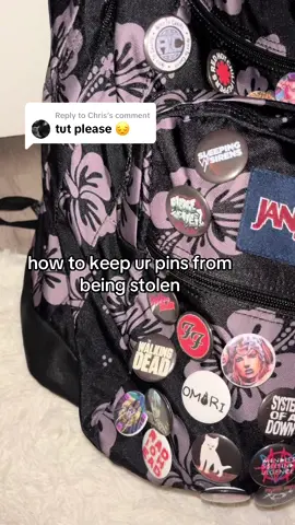 Replying to @Chris tutorial since like three people asked sorry i suck at explaining anways they wont come off like this unless someone takes the time to undo the saftey pin on the inside (which is hard enough to just get on) #jjba #pins #backpack #buttons #omori #tutorial 