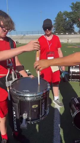 Today Victor got the opportunity to break his stick through the head of his drum today at band camp! Dont worry it was already broken and being replaced!!!@VicVan #band #drums #bandcamp 