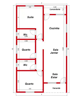Projeto de Casa 7x12 #projetodecasa #casa #plantabaixa #projetosdecasas