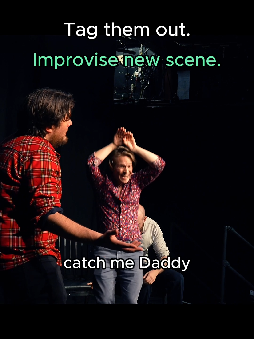 Catch me daddy! FREEZE TAG: Whenever an improviser says FREEZE the performing improvisers freeze and the improviser taps one of them out, takes their position and begins a new scene. Improvised by Shoot From The Hip (#shootfromthehip), full vid on our YT channel! #improv #improvcomedy #comedian #comedylondon #improvisation #funny