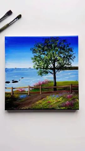 Peaceful Landscape Painting 🏞️🌳 . . . . . . . . . . . . . . . . . . . . . . . . . . . . . . #artworks #dailyart #trees #landscaper #landscapepainting #howtopaint #paintingtutorial #easyart #paintingideas #acrylicpaintings #natureart #foryou #fypp #artok #artistsoftiktok #serene #ocean #skypainting #acrylicpaintingtutorial #artworks #beginnerart #viralart #viralartist #minicanvas #aestheticart #keşfet #keşfetttttttttt #neşetertaştürküleri 