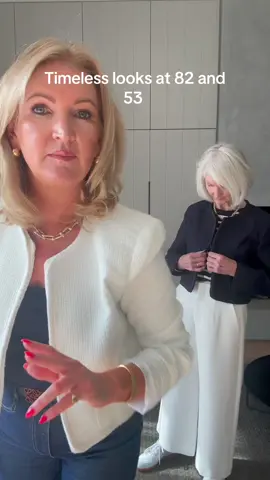 Style shouldn’t be about your age. Here we are at 82 and 53 wearing the same jacket, just styled our own way. #midlifestyle #middleage #grandmasoftiktok #grandmacore #style #outfit #springfashion 