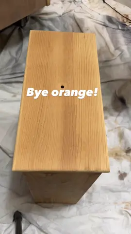 Details👇🏽 Orange undertones are everywhere in old furniture. If you have stripped the old finish and it’s left looking orange, you can do a quick paint wash to hide the ugly undertones.  Steps (before video) 1. Strip old finish 2. Sand using 120/150 grit then 220 Steps (during video) 1. Paint wash (1:8 white paint : water) - brush on, let sit for 2-ish min and wipe off with lint-free cloth. You can use any white paint (flat or satin sheen)   Steps (after video) 1. Topcoat 