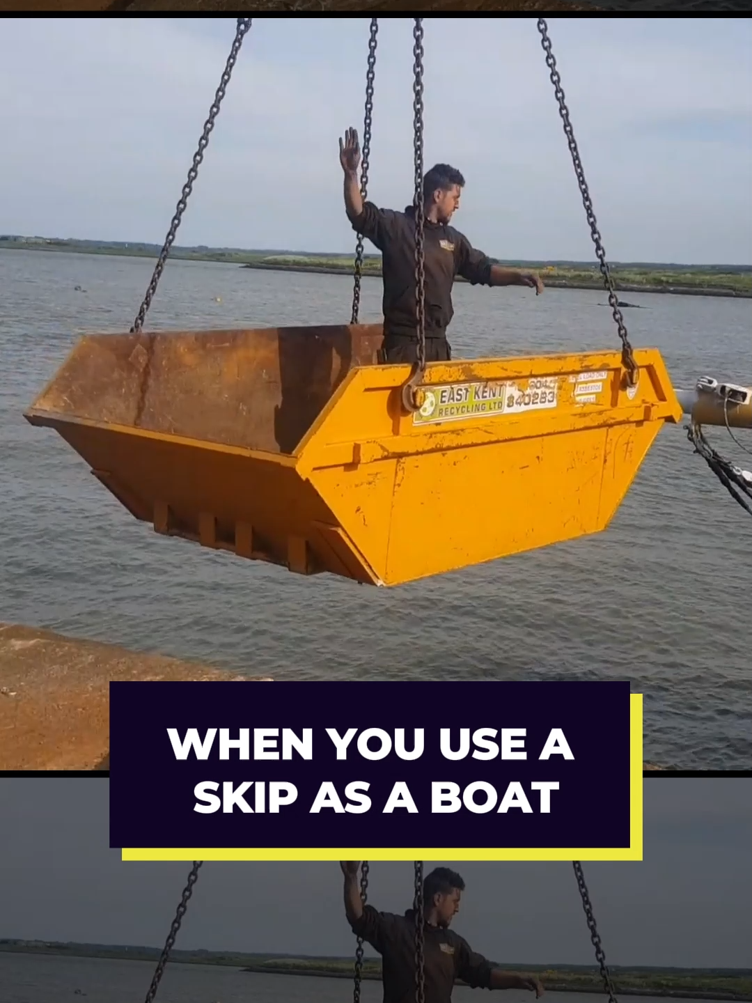 Using a skip as a boat 😂 #funny #banter #skip #constructionlife #funnyvideos