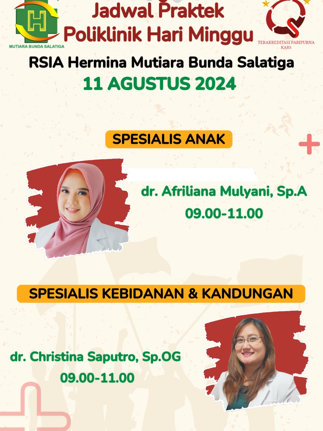 📅 Jadwal Praktek Poliklinik RSIA Hermina Mutiara Bunda Salatiga 🏥 📆 Hari Minggu, 11 Agustus 2024 📍 Pastikan untuk memanfaatkan layanan kesehatan kami dengan jadwal praktek yang telah ditentukan. Kami siap memberikan pelayanan terbaik untuk Anda dan keluarga! 🕒 Jangan lewatkan kesempatan ini untuk pemeriksaan dan konsultasi. Unduh aplikasi Hermina Mobile Apps atau kunjungi website Hermina Hospitals (link di bio) ya Sahabat Hermina. Pendaftaran melalui Call Center: 1500488 Mobile Apps : PT Medikaloka Hermina Tbk (Tersedia untuk iOS dan Android) #HerminaHospitals #rsuhermina #Herminasalatiga #salatiga #rsiaherminasalatiga #tenangdihermina #Herminalebihdekat #staysafe #stayhealthy #RSIAHerminaMutiaraBundaSalatiga #JadwalPraktek #Poliklinik #Kesehatan #Salatiga #PemeriksaanKesehatan #PoliMinggu #11Agustus2024
