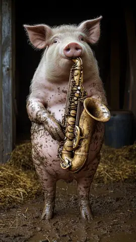 Evening Serenade Das realistischste Schwein, das Saxophon spielt! 🐷🎷 #RealismusKunst #DigitaleKunst  #AIKunst