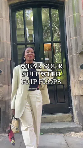 A case for wearing your suit with flip flops  #yourlocalstylist #personalstyle #styleadvice #outfitideas #stylist #buywellbuyless #howtostyleasuit #womenssuits #creamsuit #summersuit #suitandflipflops #theincorrectshoe