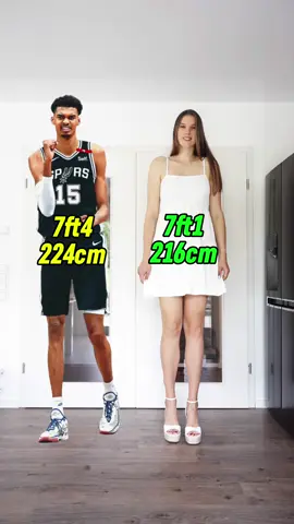 Me next to the tallest NBA player Victor Wembanyama. #tallgirl #tallwoman #victorwembanyama #7ft4 #NBA #beautifulballers