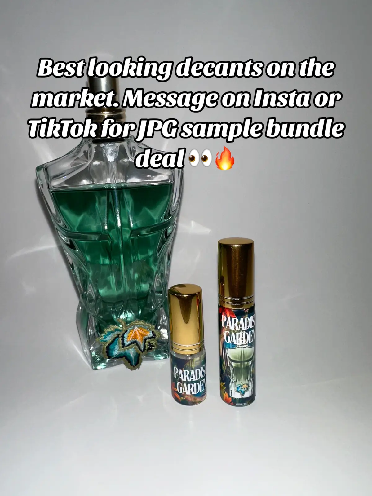 Message for Jean Paul Gaultier decants. Discounts when you buy more than 1 👀. #fragrance #fragrancetiktok #fragrances #samples #jeanpaulgaultier #paradisegarden #cologne #fragtok 